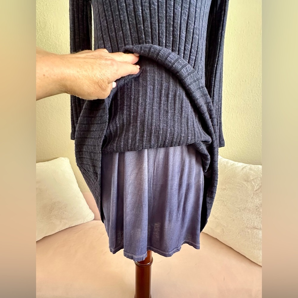 Michael Stars Blue Mock Neck Quarter Sleeve Stretch Ribbed Mini Dress Size Small - Picture 6 of 12